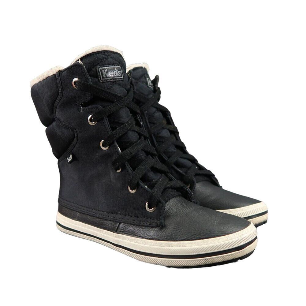 Keds Shoes Womens 8.5 Sneaker Boot Droplet Leather Lace Up Winter Faux Fur Black